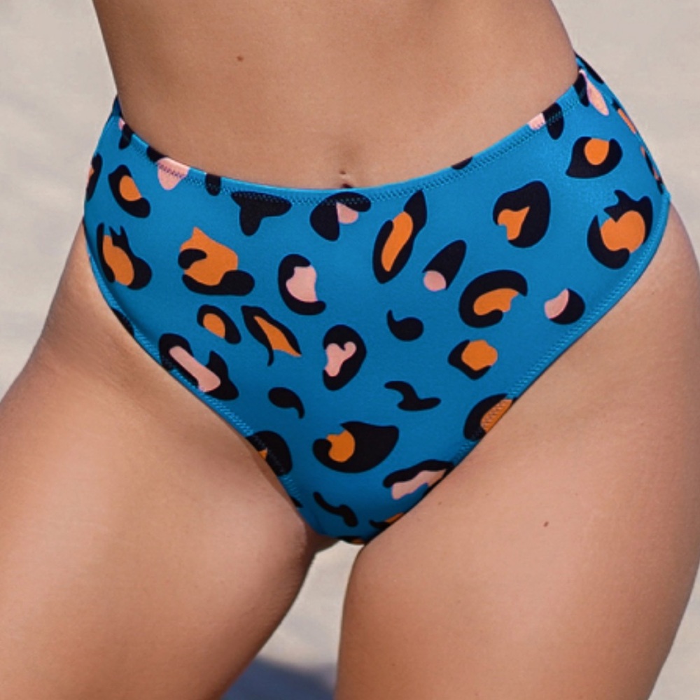 Popvil Leopard Printed Mid-rise Blue Bikini Bottom
